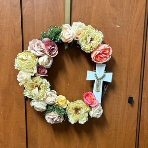 Floral Wreath with Cross Accent